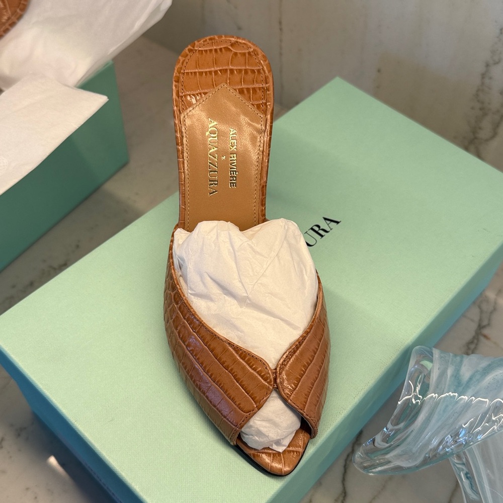 AQUAZZURA Alex Rivière 85 Croc-embossed Leather Mules size 35/5 (photos coming) - Picture 5 of 12